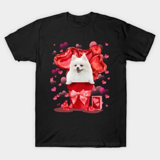 White Pomeranian In Red Pot Happy Valentine's Day T-Shirt